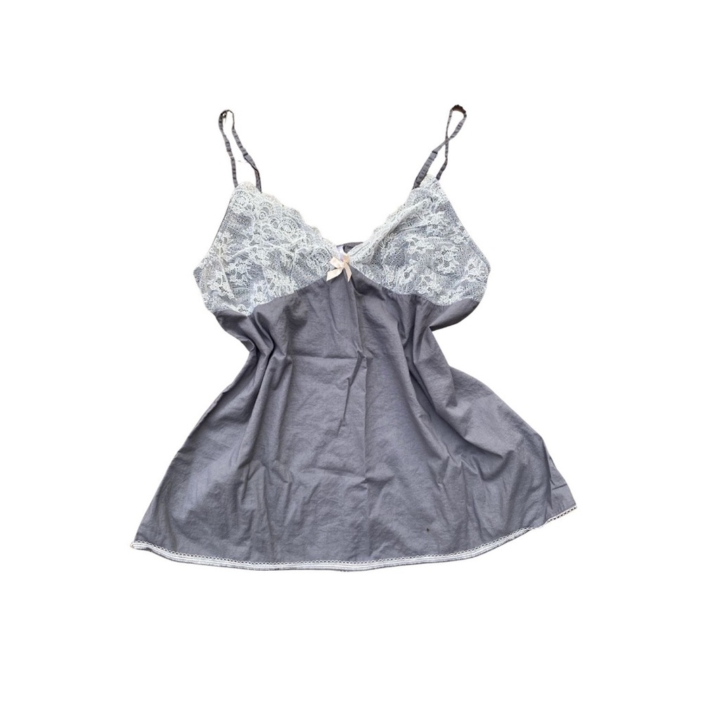 Gilligan & O'Malley Gray XXL White Lace Pink Bow Camisole Top Shirt Boho Cami